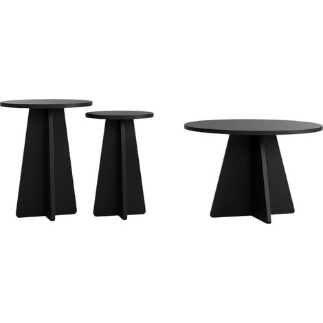 Table basse Cardito, ronde, structure en bois mélaminé, 60x60x40h cm noir (1/4)