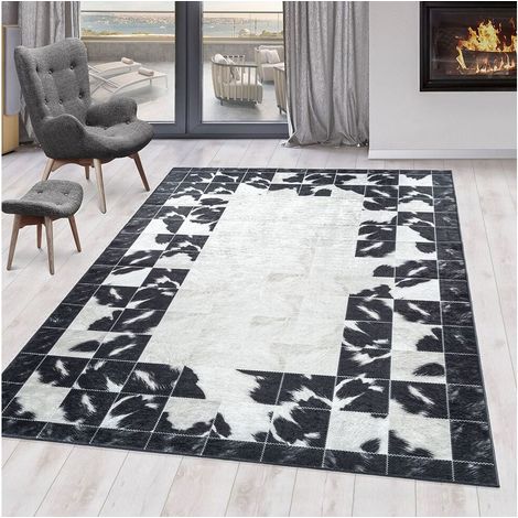 Tapis imitation cuir pachwork lavable en machine Stars Noir 80x150 (1/5)
