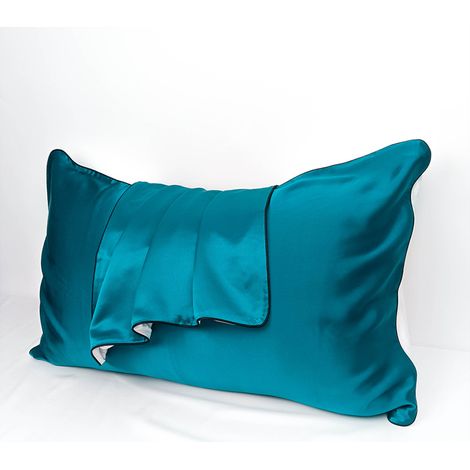 MINKUROW Funda de Almohada - 100% Seda de Morera Natural - para Cabello y Piel - 19 mm Seda por una cara - 2 unidades, Seda, Estándar 48x74cm Azul Pavo Real (1/5)