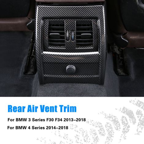 Baguettes de finition imitation fibre de carbone pour les grilles d'aération arrière des sièges, compatibles avec les modèles BMW Série 3, Série 4, F30 et F34 (2013-2018). (1/5)