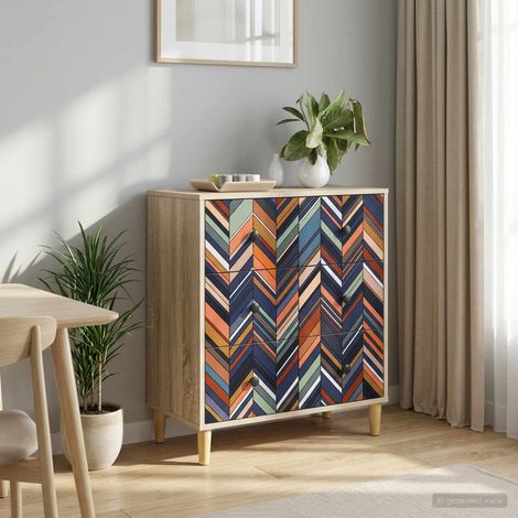 vidaXL Cajonera OMMEN Estampado geométrico 66 x 36,5 x 75 cm Sonoma (1/5)