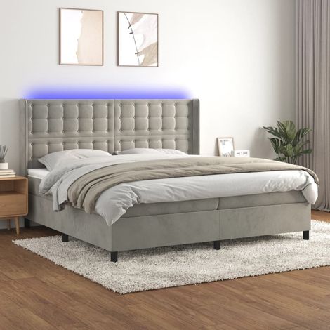 Sommier tapissier,Cadre de Lit adulte + Matelas à ressorts + LED Gris clair 200x200 cm Velours -11174 (1/5)