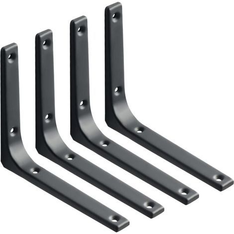 4 Pièces Équerres Étagère de Fixation Murale, 200 x 150 mm Support d'Angle en Forme de L avec Vis, Flottant de Supports en Métal Charge Lourde pour Salon Chambre, Noir (1/4)