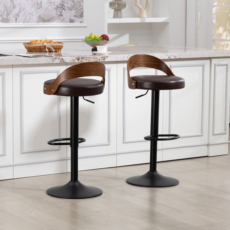 Sgabelli da bar girevoli 360° con schienale, altezza regolabile, set da 2, PU marrone HAVRYA (1/5)