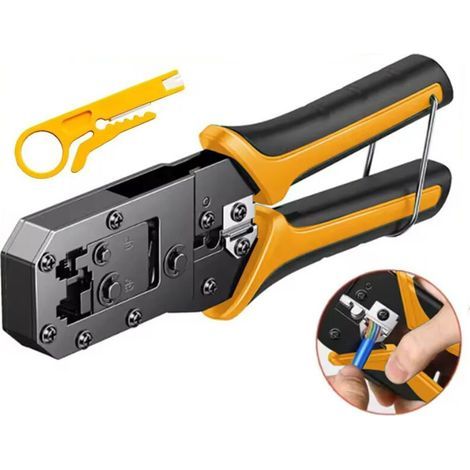 Pinza crimpatrice multifunzionale per cavi di rete, spelafili, pinza crimpatrice per connettori di rete RJ45 con gancio. (1/5)