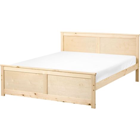 Lit Scandinave en Bois de Pin Bouleau et MDF 140 x 200 cm avec Tête de Lit Marron Clair Dauphin (1/5)