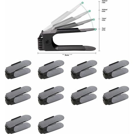 Platzsparendes Schuhregal, 9,8 Zoll verstellbares Schuhregal, verbessertes Schuhregal (10er-Pack, schwarz) (1/5)