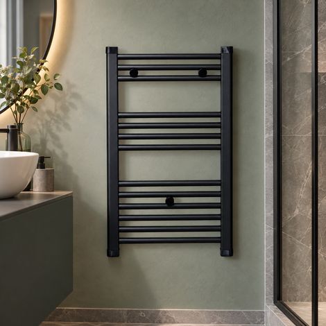 Stano. – Radiateur sèche-serviettes eau chaude 80 x 50 cm noir mat – Acier anticorrosion – Tubes ronds Ø 21 mm – Puissance 255W - CODA 80 X (1/5)