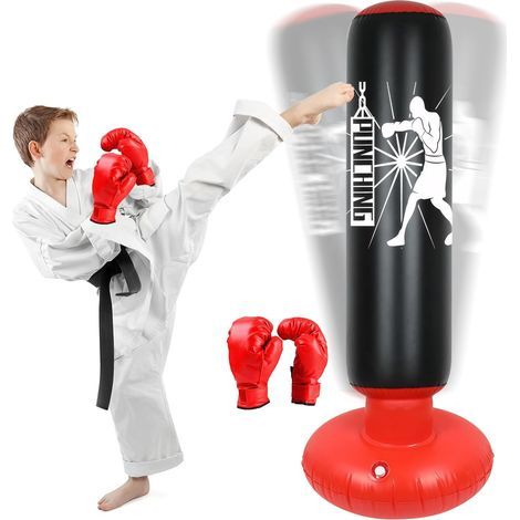 Sac de Boxe Gonflable pour Enfants, 160cm Sac de Frappe sur Pied, Punching Ball avec Gants Formation avec Gants de Boxe, Cadeau Parfait pour Garçons et Filles 3 à 12 Ans (1/5)