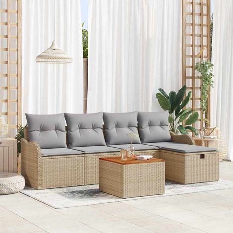 Conjunto de sofás de jardín 6 uds. Beige ratán sintético vidaXL (1/5)