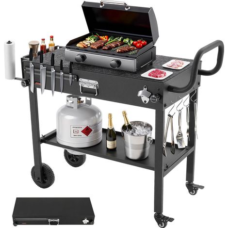 VEVOR Carro de Barbacoa Plegable 787 x 432 mm, Mesa de Barbacoa para Exteriores con Ruedas y Portapañuelos, Carrito con Soporte Magnetico para Herramientas, Mesa Auxiliar para Jardín, Picnic, Cocina