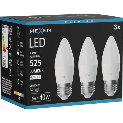 Mexen Nova 3x Ampoule LED E27, C37, 5W, Neutre - 4000K, 525 lm - L102-E27-0540-01x03 (1/3)