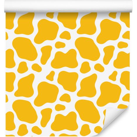 Carta da parati con macchie di mucca, oro e crema, per soggiorno e camera da letto, 50x1000 cm (1/5)