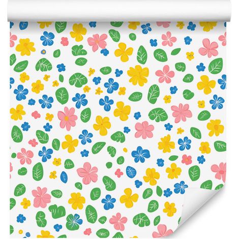 Carta da parati estiva bianca, azzurra e crema per soggiorno e camera da letto 50x1000 cm (1/5)