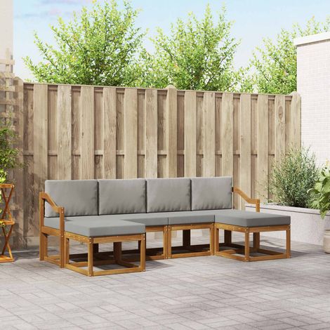 Outdoor-Sofagarnitur mit Kissen 6 pcs Natürlich und Hellgrau