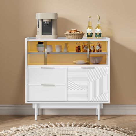 Meuble de rangement, meuble de salle de bain, buffet avec bandeau lumineux, 80 cm de large, porte vitrée (1/4)