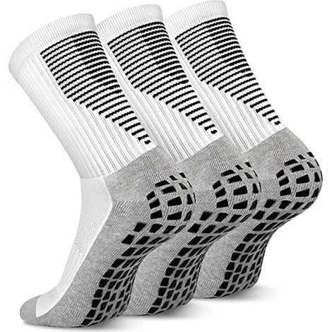 Lot de 3 paires de chaussettes de football antidérapantes, respirantes et imperméables, pour tous les sports (football, basketball, handball, blanches). (1/5)