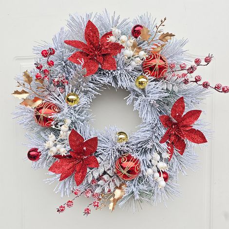 Guirlande Porte Noël - Couronne En Velours Et Branches Artificielles En Raphia - Décoration Murale Extérieure Intérieure - Diamètre 38 Cm - 1 Pièce (1/5)