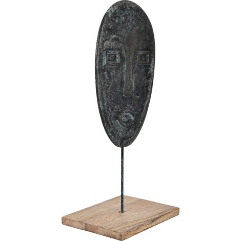EGLO LIVING Skulptur mit Sockel Hokuta, rustikale Zimmer Deko für Wohnzimmer, Tischdeko aus Holz in Natur und Metall mit grüner Patina, natürliche Wohnzimmerdeko, Dekofigur 45 cm (1/4)
