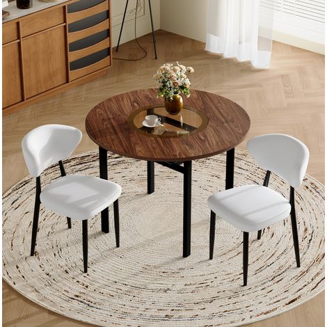 Conjunto de mesa redonda 100x100x76 cm de madera, blanco/negro, moderno para comedor FLORAGRACE (1/5)