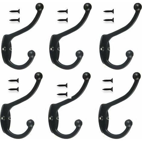 6 Stück Retro-Haken, Garderobenständer, Vintage, Wandmontage, Metall-Türhaken für Badezimmer, Küche, Schlafzimmer, Eingang – Schwarz – Schwarz