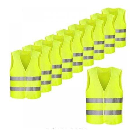 Perle rare avertissement gilet / gilet de sécurité néon jaune avec rayures fluorescentes : 10 pièces (1/5)