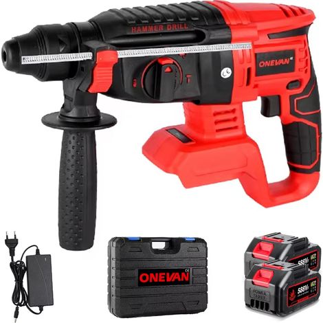 Perforateur burineur sans fil 2000W sans balais, marteau perforateur rotatif multifonction béton/acier/bois, compatible batterie Makita 18V, avec 2 batteries lithium (1/5)