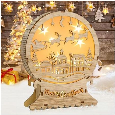 Luces navideñas LED de madera, luz de estrella navideña para ventana, adornos navideños LED de madera, luz de reno LED, adornos navideños LED para balcón interior (Navidad) (1/5)