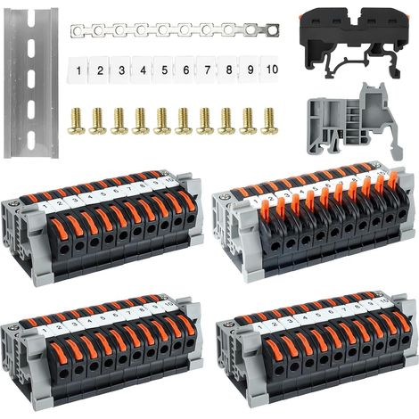 40 Pièces Bornier de Rail Din Electrique, Bornes sur Rail DIN, Kit de Bornes avec Bandes de Marquage Numériques, Bornier de Connecteur de Rail pour Projets de Bricolage CâBlage Rapide (1/5)