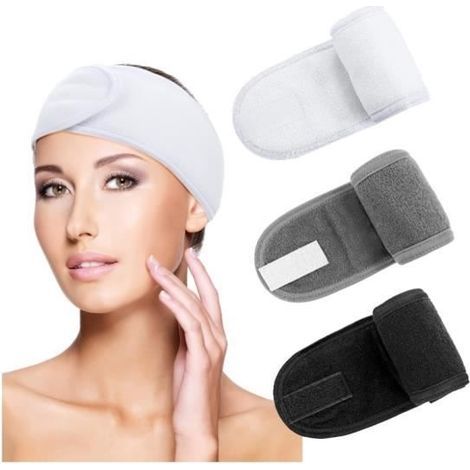 Spa Headband - Set of 3 - Adjustable - Self-Adhesive - For Makeup and Face Washing (1/4)