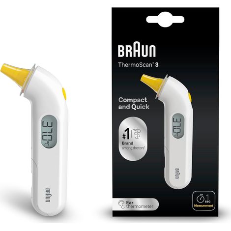 Braun ThermoScan 3 Ohrthermometer Rapide in 1 Sekunde messen Angezeigt sonore de fièvre Praktisch für Babys und Kleinkinder Marque 1 aupres des médecins(1) IRT3030 (1/5)
