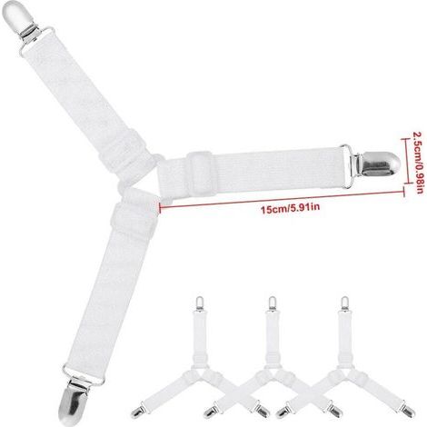 Attache Drap Housse Triangle Réglable pour Lit – Sangles Élastiques de Fixation Triangulaires Antidérapantes, Lot de 4 pièces Blanches (1/3)