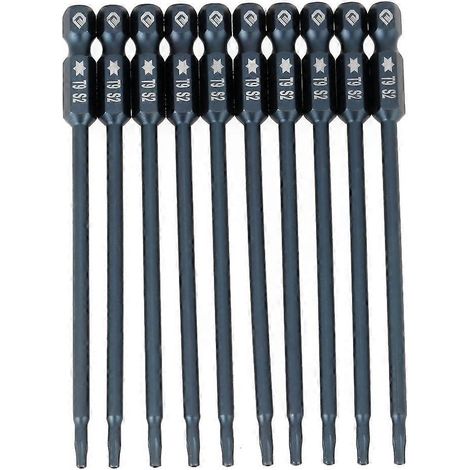 10-teiliges Set mit 100 mm langen, 1/4"-Sechskant-Schraubendreherbits mit magnetischem T9-Sicherheitssternkopf