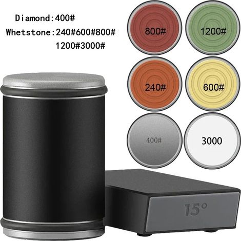 Aiguiseur de cuisine Diamond, aiguiseur rotatif avec support de lame magnétique, angles de 15° et 20° au choix, noir, grains 240+400+600+800+1200+3000
