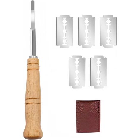 Baker's Blade, Baker's Knife, Bread Razor, Kitchen Baking Accessory (5 Blades + 1 Leather Sheath) (1/5)