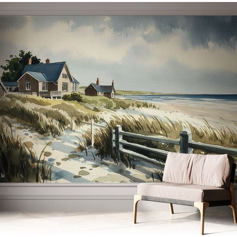 Papier peint adhésif décoratif avec colle pour salon chambre à coucher et bureau Design moderne et facile à poser Dunes de plage 312x219 cm (1/5)