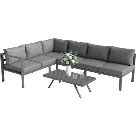 Outsunny Patio Furniture Set Adjustable Backrest L-Shaped Dark Grey