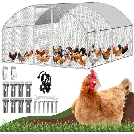 Randaco Recinto para gallinero Recinto exterior Acero galvanizado con malla metálica y marquesina Jaula para animales Gallinero para conejos 3 x 4 x 2 m 12m² cúpula