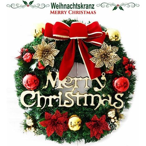 Guirlande De Noël - Artificielle - Diamètre 40 Cm - Avec Pommes De Pin Et Fleurs De Poinsettia - Pour Porte Extérieure Ou Décoration Intérieure - 1 Pièce