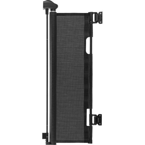 Barriere bebe retractable 1430mm largeur 795mm hauteur verrou securite maille chien escalier couloir noir haute performance (1/5)