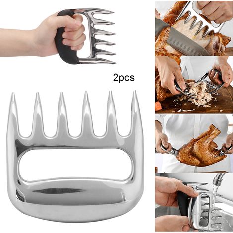 Séparateur en forme de griffe d'ours en acier inoxydable, trancheuse à aliments cuits, coupe-viande en forme de fourchette à dinde, effilocheuse à viande pour barbecue. (1/5)