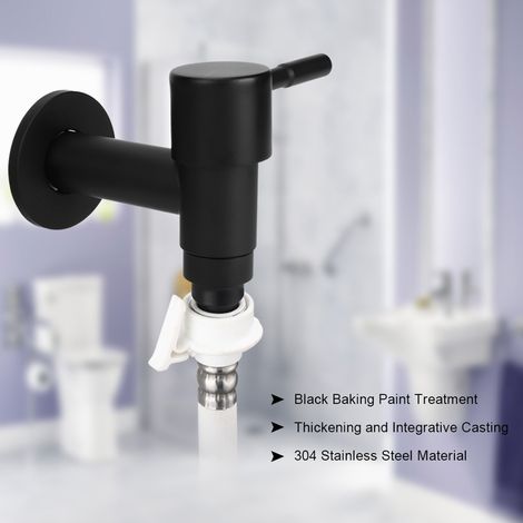 Grifo monomando de conexión rápida G1/2 de acero inoxidable negro SUS304 para lavadoras – mango ergonómico y resistente (1/5)