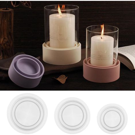 Moule en silicone pour bougeoir rond - Lot de 3 pour bougies chauffe-plat et bougies droites