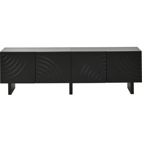 Meuble TV noir 180x40x55 cm en panneaux de particules avec 4 portes et support TV pour écran jusqu'à 75 pouces (1/5)