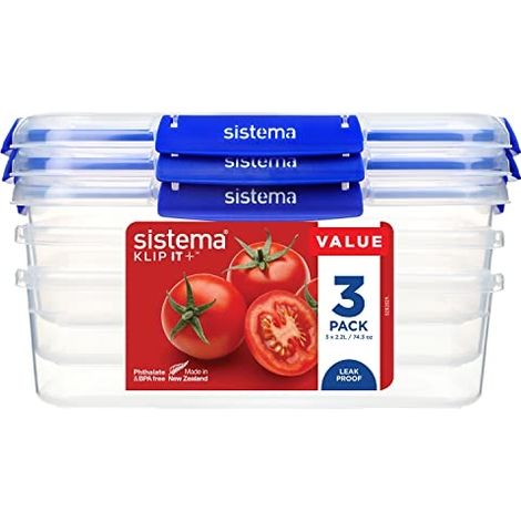 Boîtes alimentaires rectangulaires Klip It Plus 2,2L (lot de 3) - 192 x 273 x 149 mm - SISTEMA