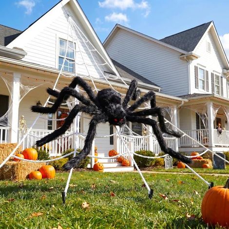 Toile Araignée Halloween Géante 7x5,8m avec Araignée 200cm, Décoration Extérieure Maison Jardin (1/5)
