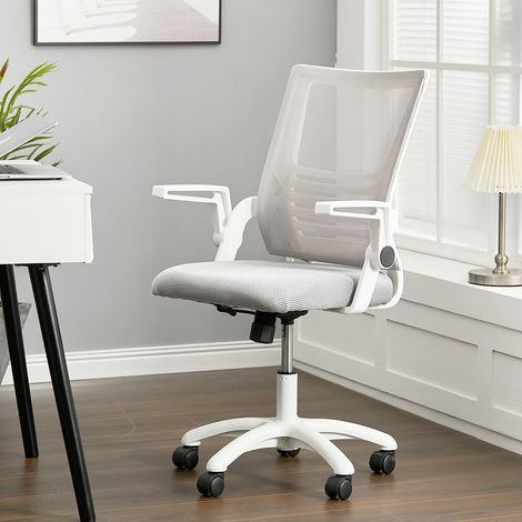 Mesh Office Chair Ergonomic Design with White Flip up Armrests, Grey (1/5)