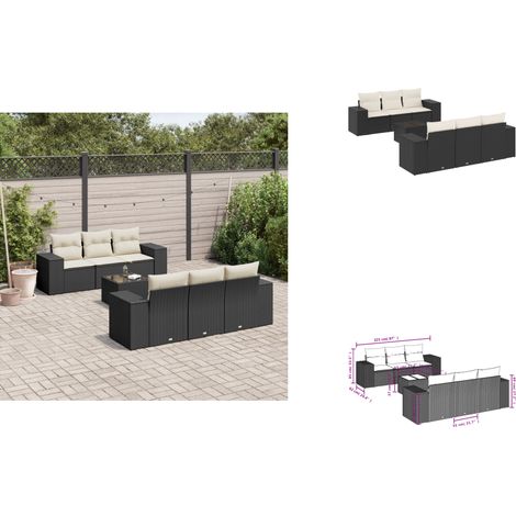 Salon de jardin 7 pcs avec coussins noir résine tressée - Ensemble Salon De Jardin - Meuble De Jardin - Résine Tressée - Rotin Synthétique - Mobilier Extérieur (1/3)