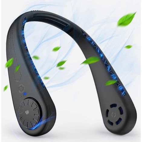 Ventilateur de cou, mini ventilateur portable sans pales, silencieux, mains libres, USB, petit ventilateur de cou avec flux d'air à 360° pour activités intérieures et extérieures (noir) (1/5)