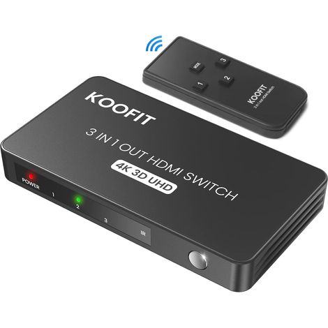Switch HDMI 4K 60Hz, Multiprise Multi HDMI Commutateur Switch 3 Entrées 1 Sortie, Commutateur avec Télécommande Supporte 4K 3D UHD, Multi Splitter pour PS5, PS4, Lecteur Blu-Ray, DVD, Xbox, PC (1/5)